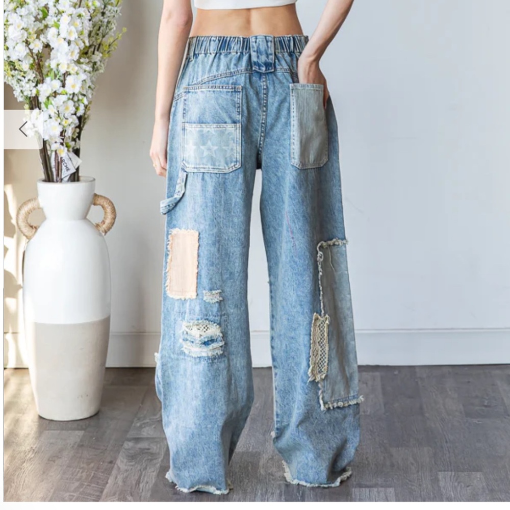 Oli & Hali Light Blue Patchwork Straight Leg Jeans - Picture 5 of 8